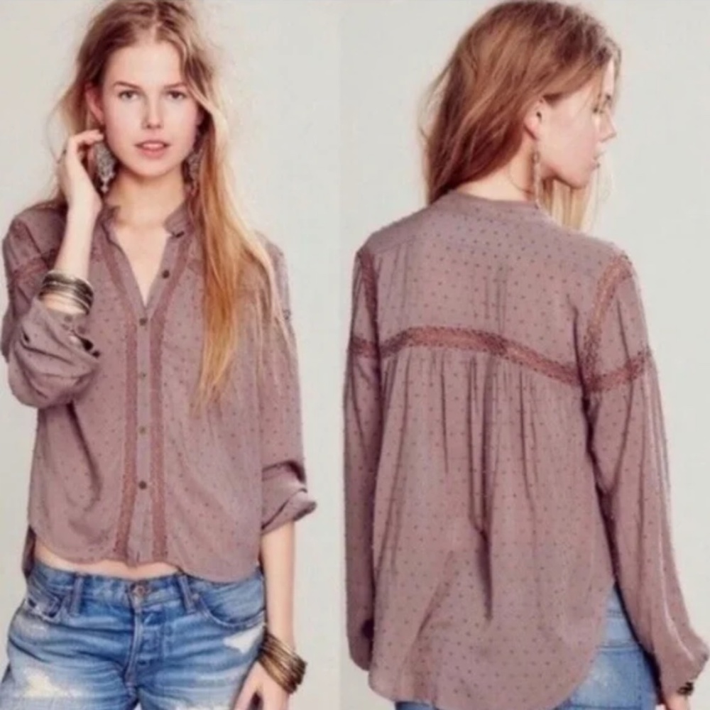 Free People Pin Dot Button Down